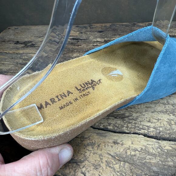 Marina Luna Made in Italy Blue Suede Slide Sandals Women’s Size 6.5 Comfort - Picture 9 of 11